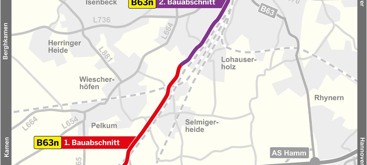 Auf diesen Abschnitten plant Straßen NRW die B63n. Sie soll den Verkehr in Hamm entlasten.