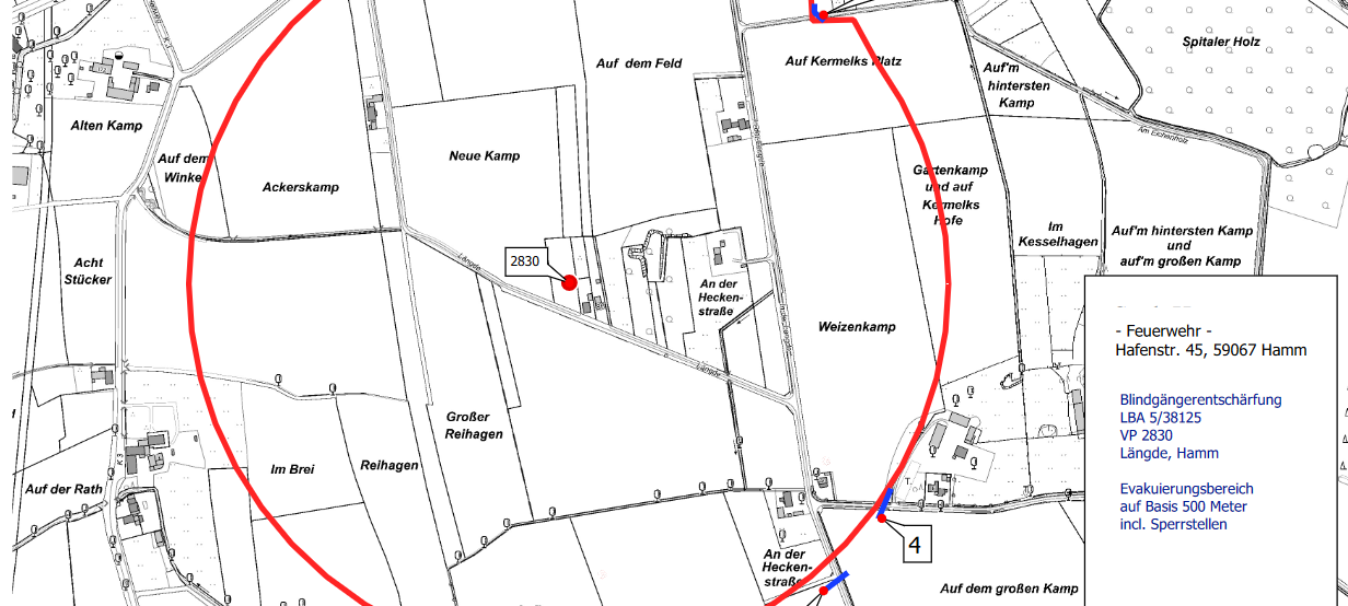 Der Evakuierungsradius rund um den Fundort der Bombe.